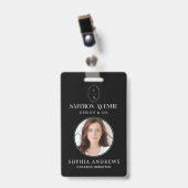 Minimale zwarte ID aangepaste monogramlogo & foto Badge (Voorzijde met clip)