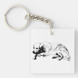 Minimale zwarte inkt hond sleutelhanger voor sterk