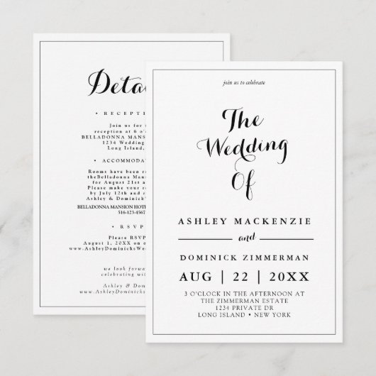 Minimale zwarte kalligrafie in één keer kaart (Voorkant / Achterkant)