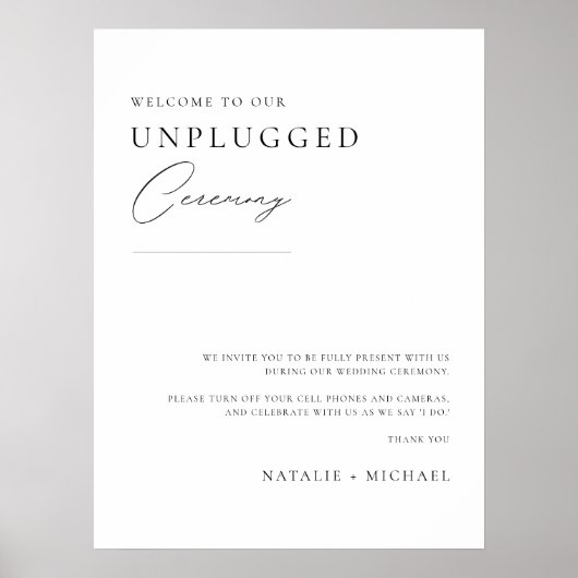 Minimale zwarte kalligrafie Unplugged Ceremony Sig Poster (Voorkant)