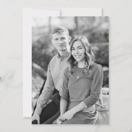 Minimale zwarte kalligrafiefasfoto save the date (Achterkant)