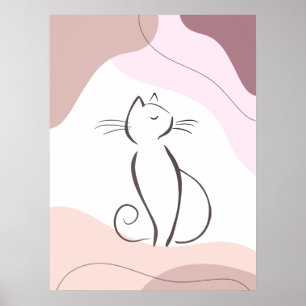 Minimale zwarte kat Boho organische vorm Poster