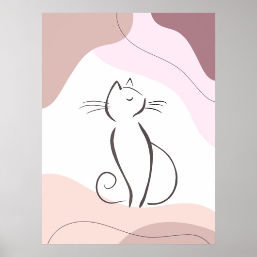 Minimale zwarte kat Boho organische vorm Poster (Voorkant)