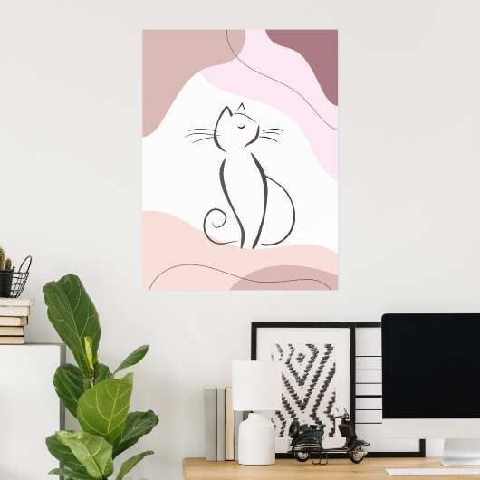 Minimale zwarte kat Boho organische vorm Poster (Thuiskantoor)