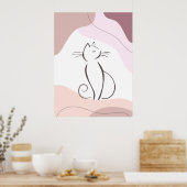 Minimale zwarte kat Boho organische vorm Poster (Keuken)