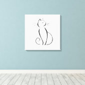 Minimale zwarte kat op wit canvas afdruk (Insitu (Houten vloer))