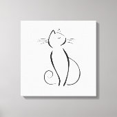 Minimale zwarte kat op wit canvas afdruk (Voorkant)