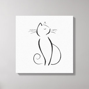 Minimale zwarte kat op wit canvas afdruk