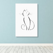 Minimale zwarte kat op wit canvas afdruk (Insitu (Houten vloer))