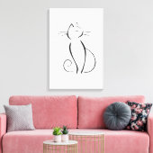 Minimale zwarte kat op wit canvas afdruk (Insitu (Woonkamer))