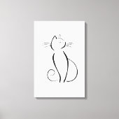 Minimale zwarte kat op wit canvas afdruk (Voorkant)