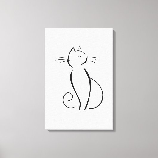 Minimale zwarte kat op wit canvas afdruk (Voorkant)