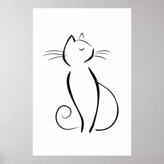 Minimale zwarte kat op wit poster (Voorkant)