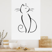 Minimale zwarte kat op wit poster (Keuken)