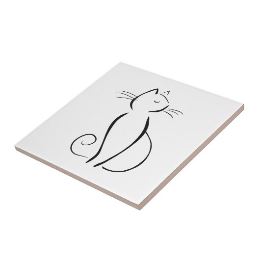 Minimale zwarte kat op wit tegeltje (Zijkant)