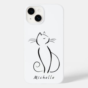 Minimale zwarte kat op wit voeg naam toe Case-Mate iPhone 14 hoesje