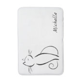 Minimale zwarte kat op witte add-naam badmat (Voorkant Verticaal)