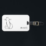 Minimale zwarte kat op witte add-naam bagagelabel<br><div class="desc">Minimale zwarte kat op een witte achtergrond bagagelabel. Pas dit elegante bagagelabel aan met jouw naam.</div>