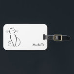 Minimale zwarte kat op witte add-naam bagagelabel<br><div class="desc">Minimale zwarte kat op een witte achtergrond bagagelabel. Pas dit elegante bagagelabel aan met jouw naam.</div>