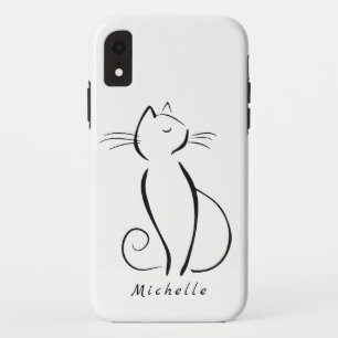 Minimale zwarte kat op witte add-naam Case-Mate iPhone case