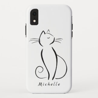 Minimale zwarte kat op witte add-naam Case-Mate iPhone case