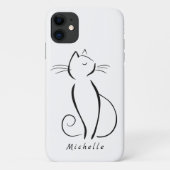 Minimale zwarte kat op witte add-naam Case-Mate iPhone case (Achterkant)