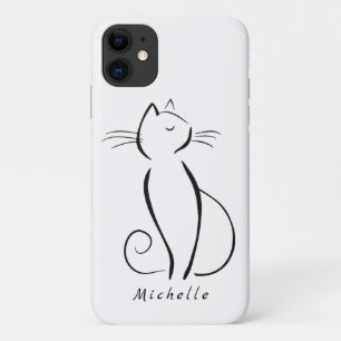 Minimale zwarte kat op witte add-naam Case-Mate iPhone case
