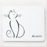 Minimale zwarte kat op witte add-naam muismat<br><div class="desc">Minimale zwarte kat op een witte achtergrond muismatje. Pas dit elegante muispad aan met jouw naam.</div>