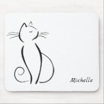 Minimale zwarte kat op witte add-naam muismat<br><div class="desc">Minimale zwarte kat op een witte achtergrond muismatje. Pas dit elegante muispad aan met jouw naam.</div>