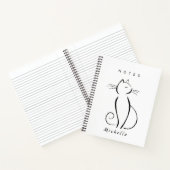 Minimale zwarte kat op witte add-naam notitieboek (Binnen)