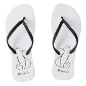 Minimale zwarte kat op witte add-naam teenslippers (Voetbed)