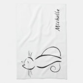 Minimale zwarte kat op witte add-naam theedoek (Verticaal)