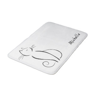 Minimale zwarte kat op witte voeg naam toe badmat
