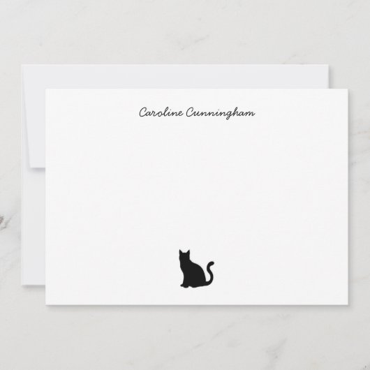 Minimale zwarte kat-platte briefkaart van elegant (Voorkant)