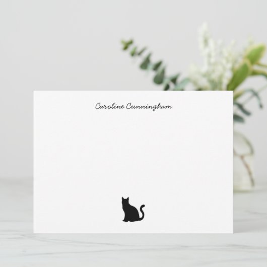 Minimale zwarte kat-platte briefkaart van elegant (Staand voorkant)