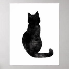 Minimale zwarte kat-Waterverf, modern, eenvoudig P Poster