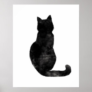 Minimale zwarte kat-Waterverf, modern, eenvoudig P Poster