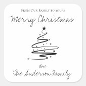 Minimale zwarte kerst, zwart wit, eenvoudige naam vierkante sticker (Voorkant)