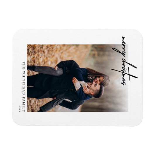 Minimale zwarte kerstkaart wit magneet (Horizontaal)