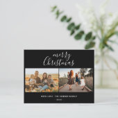 Minimale zwarte kersttijdreeks 2 foto feestdagenkaart (Staand voorkant)