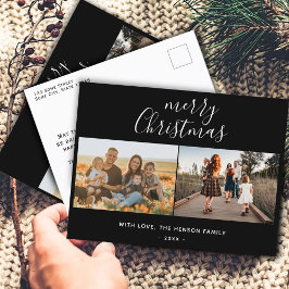 Minimale zwarte kersttijdreeks 2 foto feestdagenkaart