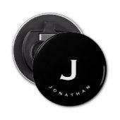 Minimale zwarte klassieke monogram button flesopener (Voorkant)