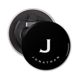 Minimale zwarte klassieke monogram button flesopener