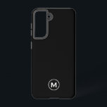 Minimale zwarte klassieke monogram samsung galaxy hoesje<br><div class="desc">Moderne klassieke blokmonogram met zwart-wit monogram medallion.</div>