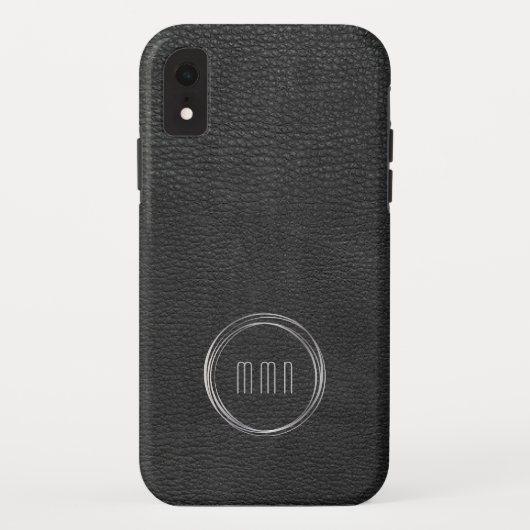Minimale zwarte lederen kijken zilveren ring Case-Mate iPhone case (Achterkant)
