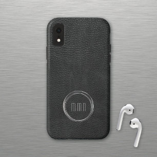 Minimale zwarte lederen kijken zilveren ring Case-Mate iPhone case