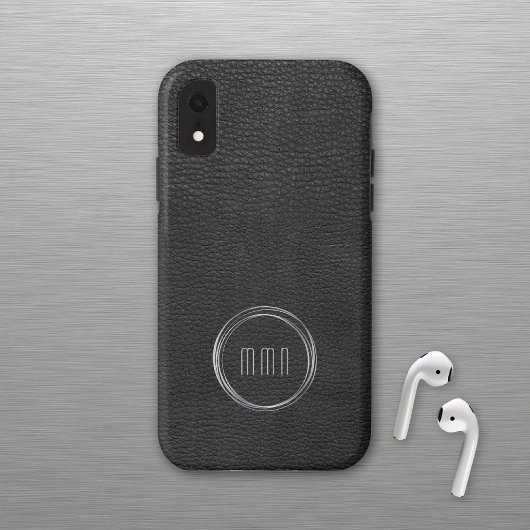 Minimale zwarte lederen kijken zilveren ring Case-Mate iPhone case