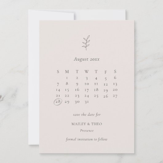 Minimale zwarte lef-roze kalender bespaart de datu save the date (Voorkant)