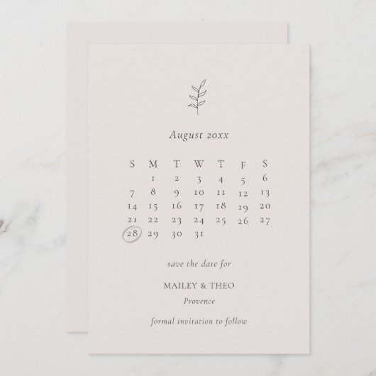 Minimale zwarte lef-roze kalender bespaart de datu save the date (Voorkant / Achterkant)