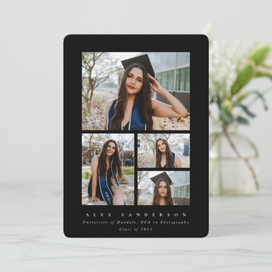 Minimale zwarte Lijst 4 Foto Afstuderen Aankondiging (Staand voorkant)